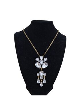 J. Crew White Faceted Crystal Rhinestone Antique Gold Chain Necklace
